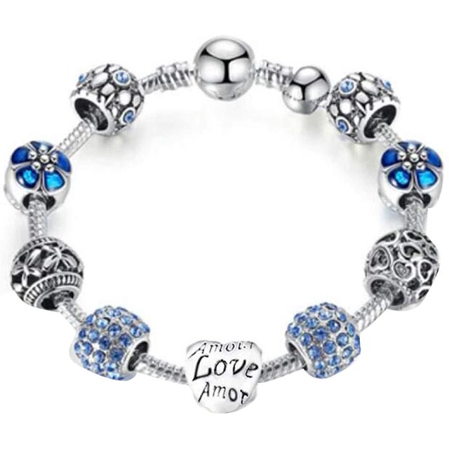 BlueAmor flor cuentas de diamantes de imitación encanto brazalete pulsera joyería de boda para mujeres hombres niñas niños