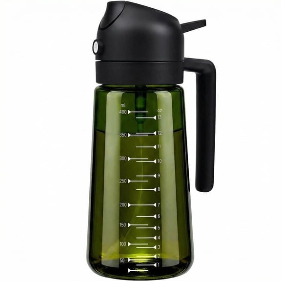 WellDeco 2-in-1 Glass Oil Sprayer Dispenser 15.8oz Green Light Blocking Bottle with Scale, Leakproof Lid for Air Fryer, BBQ, Baking