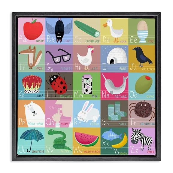 Stupell Industries Alphabet Learning First Words Black Framed Floater Canvas Wall Art, design by Carla Daly
