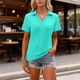 thumbnail image 5 of Inglocry Women's Polo Shirts 3/4 Length Sleeve V Neck Collared Tops Business Casual Spring Summer Blouses with Pocket Turquoise 3XL, 5 of 5