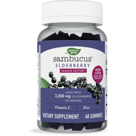 Nature’s Way Sambucus Elderberry Gummies, Immune Support Gummies*, Black Elderberry with Vitamin C and Zinc, 40 Gummies