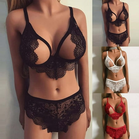 QIPOPIQ Underwear for Women Plus Size 3PCS Lingerie Corset Lace B age Push Up Top Bra Set Panties