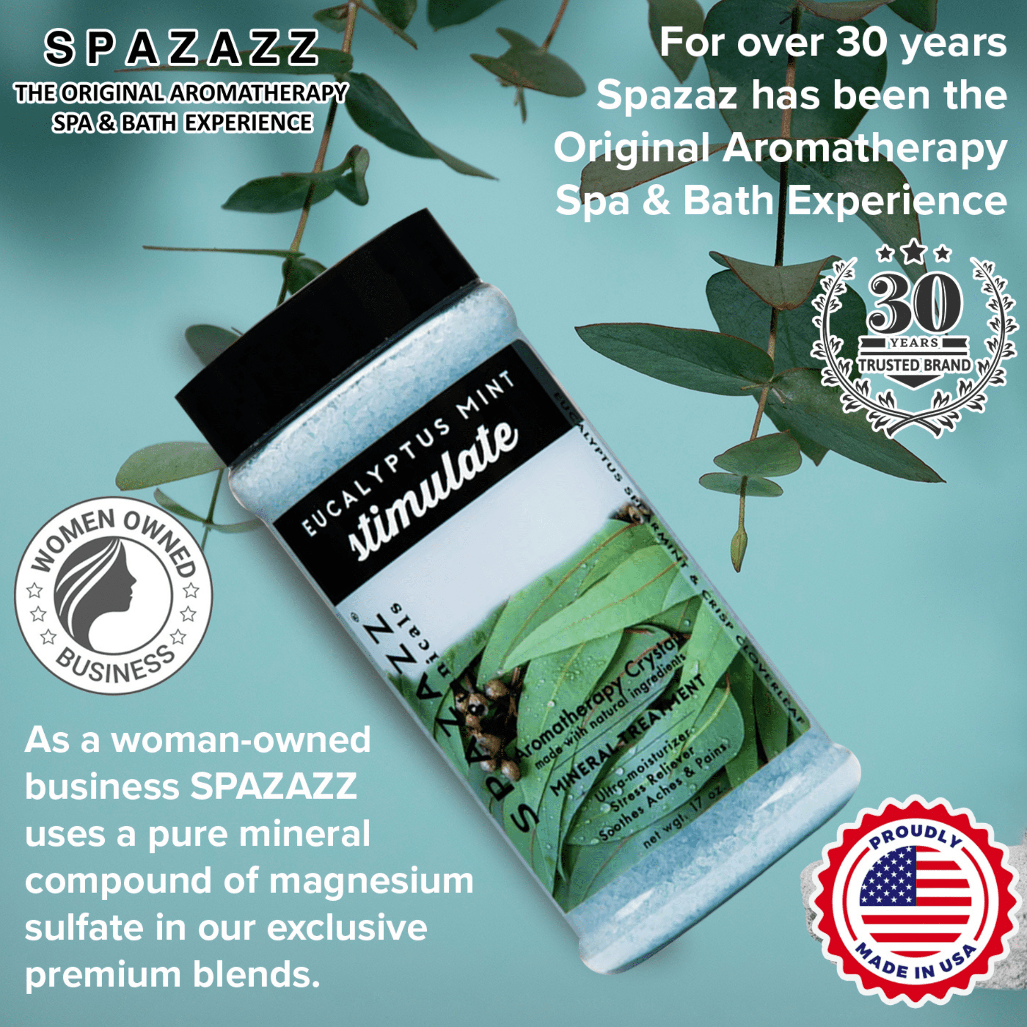 Spazazz Aromatherapy Spa and Bath Crystals Originals (Eucalyptus Mint 17 oz (2 Pack))