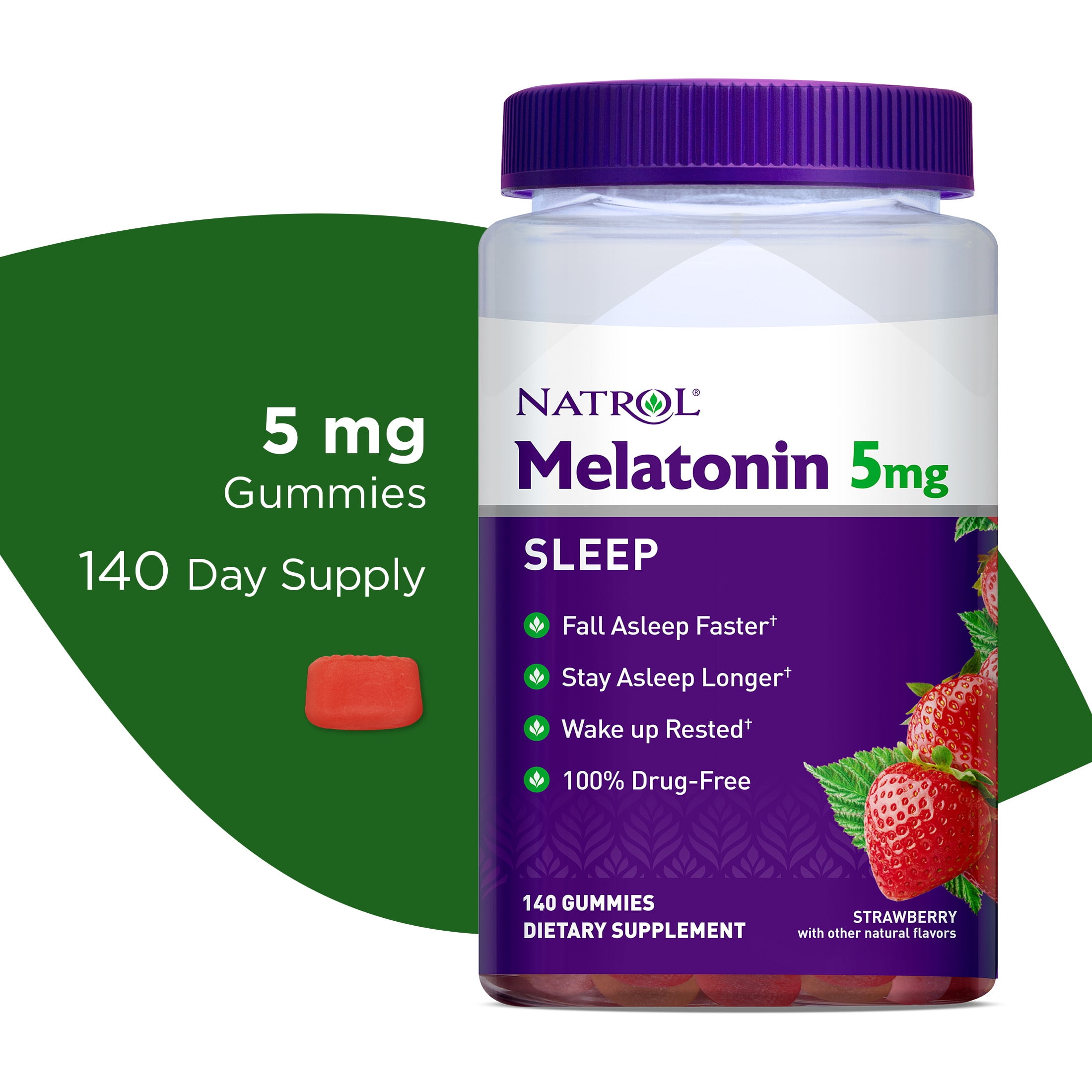Natrol Melatonin Sleep Aid Gummies, Fall Asleep Faster, Strawberry, 5mg, 140 Count