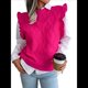 thumbnail image 2 of Suéter Sin Mangas con Volantes para Mujer, Cuello Redondo, Tejido de Punto, para Verano Rosa Roja M, 2 of 10