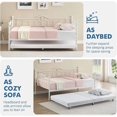 thumbnail image 4 of Twin Daybed with Trundle, Metal Trundle Bed, Sofa Bed Frame, Heavy Duty Metal Slats, for Living Room, Bedroom, Guest Room, Space Saving, White, 4 of 7