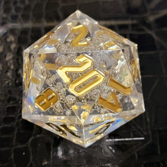 Clear/Gold Titan 55mm Jumbo d20 | Dungeons & Dragons