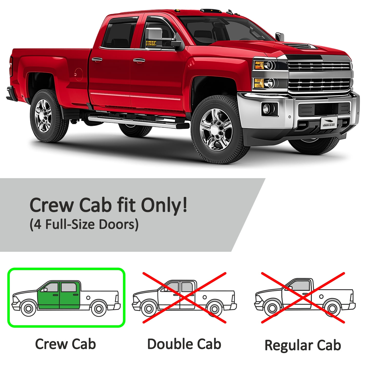 Voron Glass In-Channel Extra Durable Rain Guards for Chevrolet (Chevy) Silverado 2500HD/3500HD 2015-2019 Crew Cab, Window Deflectors, Vent Window Visors, 4 Pieces - 200277