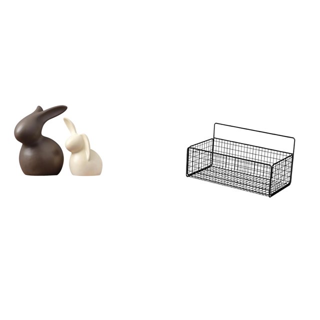 Juego De Estatuas De Cerámica Y Decoración De Conejo De Porcelana Con Cestas Colgantes, Estantes Flotantes, Organizador De Baño De Metal, Cesta De Almacenamiento De Alambre Para Cocina,