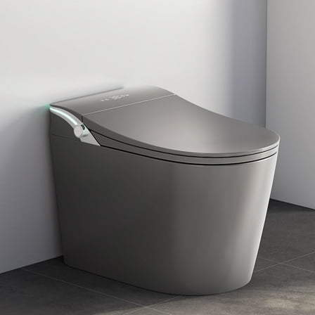 Smart Toilet,Tankless Toilets Dynamic Clean with Dryer, ADA Comfort Height One Piece Toilet with Warm Water Bidet,Modern Smart Toilet with Bidet Built In with Foot Sensor,Power Outage and Flush Grey