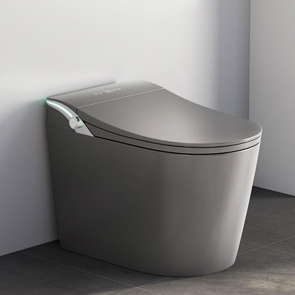 Smart Toilet,Tankless Toilets Dynamic Clean with Dryer, ADA Comfort Height One Piece Toilet with Warm Water Bidet,Modern Smart Toilet with Bidet Built In with Foot Sensor,Power Outage and Flush Grey