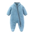 thumbnail image 2 of kids Fleece Footed Onesie Full-Zip Warm Daily Wear Jumpsuit Blue 3-9 Months, 2 of 9