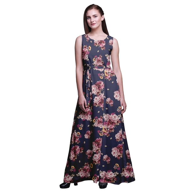 Bimba Robe Longue Décontractée à Imprimé Floral pour Femmes, Col Rond, Sans Manches, Débardeur Long - Grande