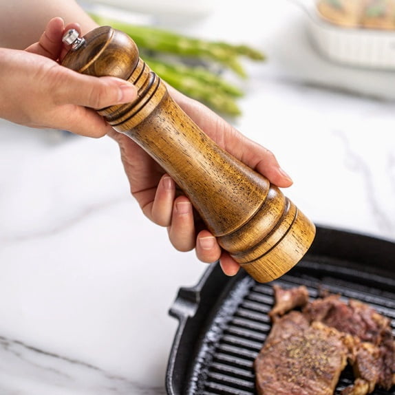 2pcs Handheld Manual Grinder Set - Rubber Wood Spice Mill for Coffee, Pepper, Sea Salt, and More