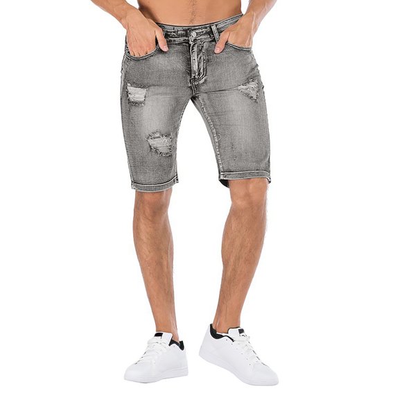 Men's Jeans Men's Summer Ripped Personality Retro High Stretch Denim Pants Pantalon Jeans Homme Grey 34