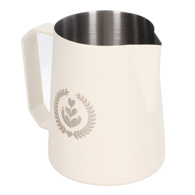 Milk Frothing Pitcher, Frother Cup 450ml Capacity Narrow Stainless Steel With Handle For Office White