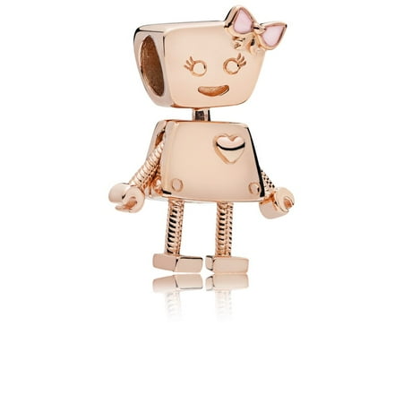 Pandora Girl robot charm in Rose w/transparent pale pink enamel Charm