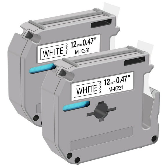 GREENCYCLE 2PK Compatible for Brother P-touch MK231 M-K231 M231 M-K231S 0.47'' 12mm Black on White Label Maker Tape