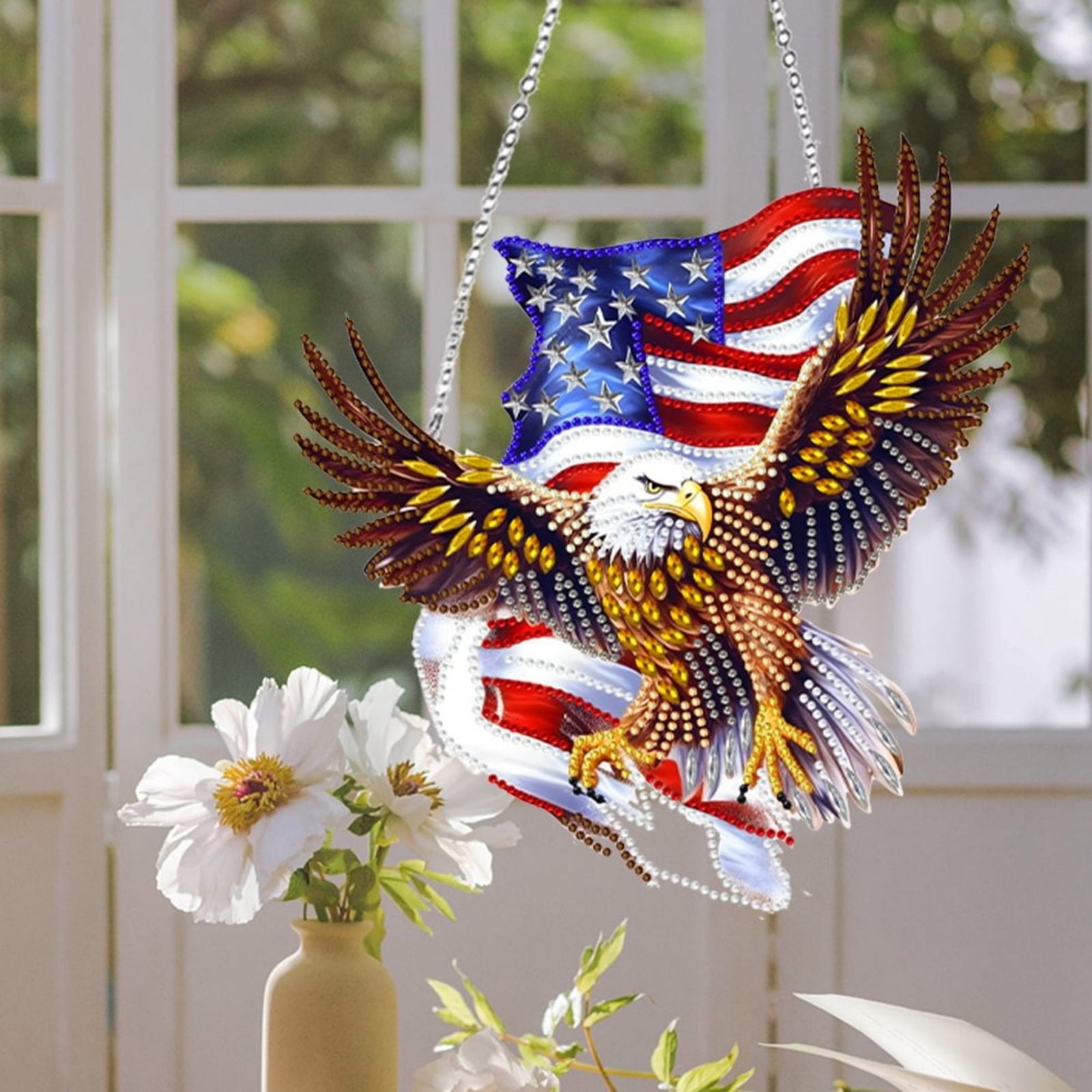 FLOPESN DIY Diamond Art Kits, American Independence Day USA Eagle Style, 9.84*8.11 in Diamond Painting Pendant, Creative Design Wall Decor