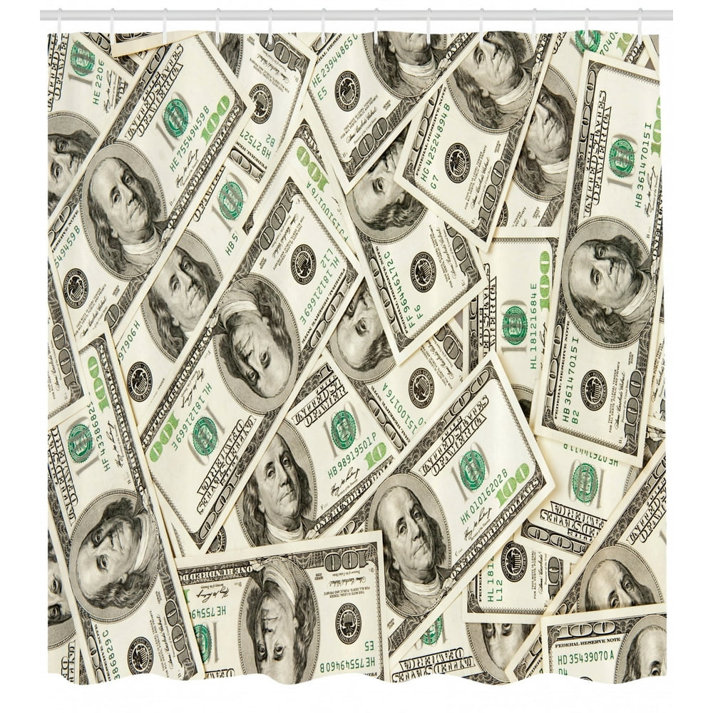 Money Shower Curtain, Heap of Dollars Pattern Currency Pile with Ben