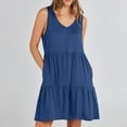 thumbnail image 2 of QIPOPIQ Robe Tunique Femme Printemps Été Col en V Robe Droite Ample Fluide Évasée Sans Manches Robes Décontractées Liquidation, 2 of 9