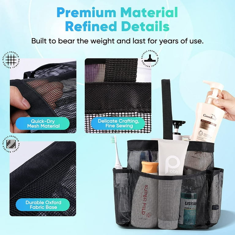 Kitinjoy Shower Caddy Portable, Shower Caddy Dorm/College, Shower Bag,  Large Capacity, Quick Dry, With Metal Hook, Travel Mesh Shower Caddy Bag,  Gym