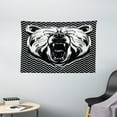 thumbnail image 1 of Bear Tapestry, Aggressive Animal with Dangerous Expression Scary Roaring Mammal on Zigzag Pattern, Wall Hanging for Bedroom Living Room Dorm Decor, 60W X 40L Inches, Black White, by Ambesonne, 1 of 2