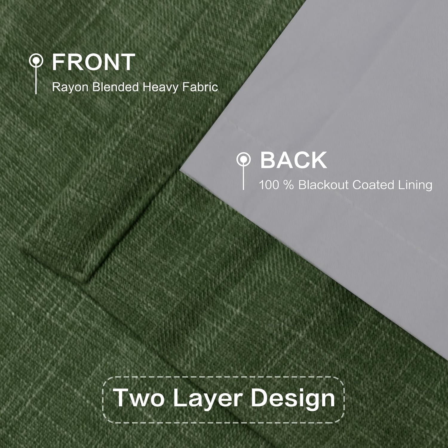 Galenzoov 40*108 inch Pinch Pleated Linen Curtains - 100% Black Out, Thermal Insulated Living Room Bedroom Curtain Double Layer Room Darkening Drapes with Hooks, 2 Panels, Olive Green
