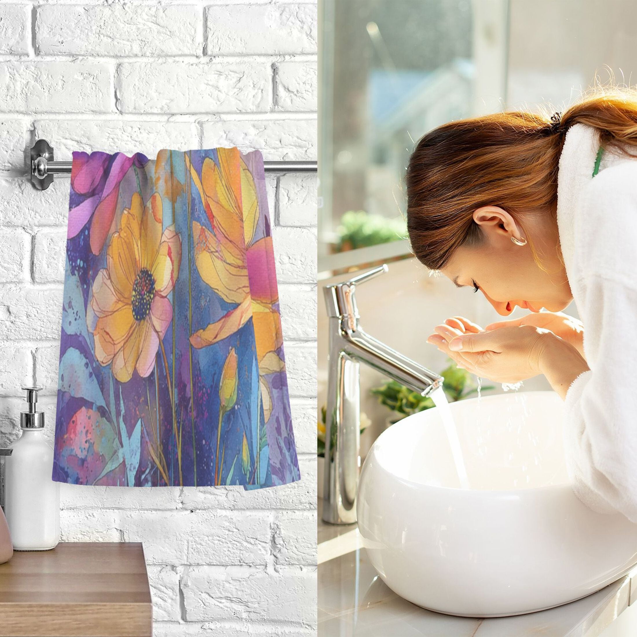 2 Pieces of Cotton Towel Face Towel Set Hand Towel Bath Towel Cotton Bath Towel Sets Blue Dragonfly