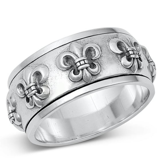 Polished Fleur De Lis Ring .925 Sterling Silver Chastity Band Jewelry Female Male Unisex Size 9