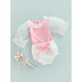 thumbnail image 3 of Franhais Newborn Girl Short Pants Outfits, Lace Patchwork Sleeveless Round Neck Tank Tops + Elastic Waist Ruffles Decor Shorts Set, 3 of 8