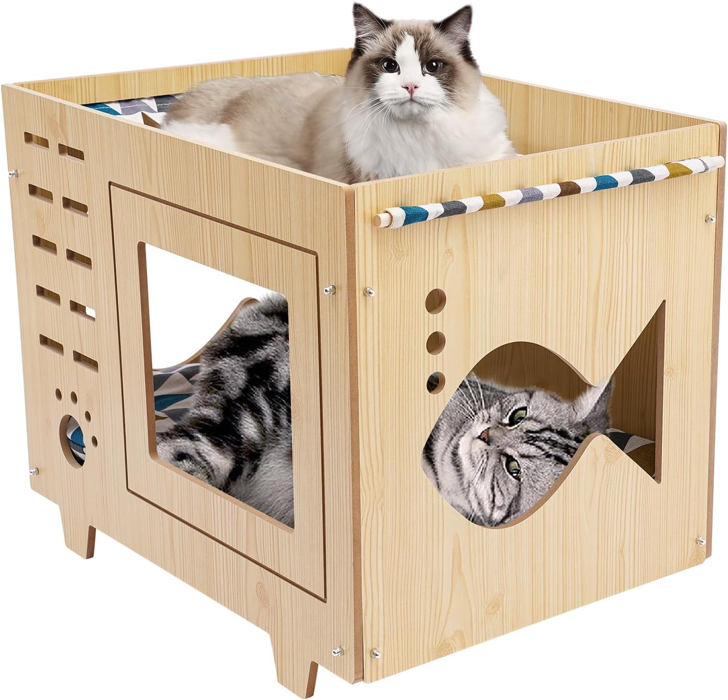 Pet Daily Kit Cat House Hide Out Claw-Sharpener Bed with Hammock Wooden Double Layer