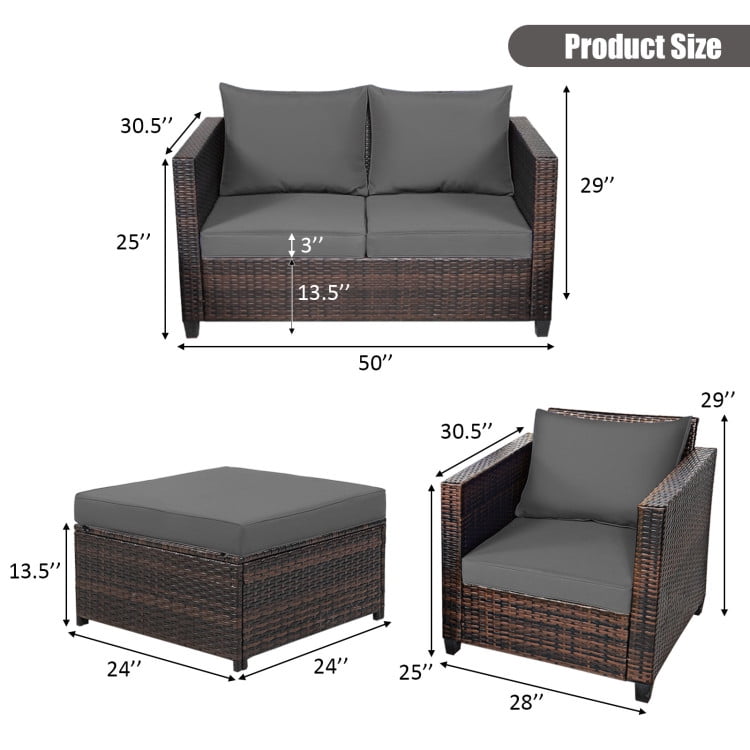 Aimee Lii 5 Pieces Patio Cushioned Rattan Furniture Set, Rattan Outdoor Furniture, Gray Aimee Lii 5 Pieces Patio Cushioned Rattan Furniture Set, Rattan Outdoor Furniture, Gray