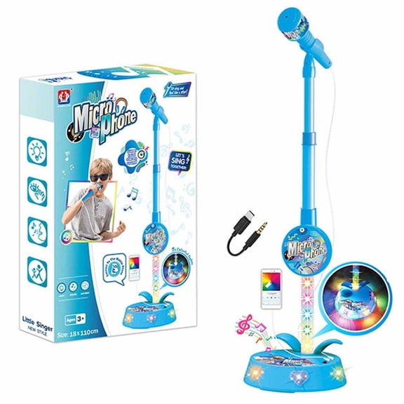 Stand Microphone Singing Toy for Adults Kids 7 Light Effects Stereo Speaker Base Phone Connect Cable Toy for Girls Boys Birthday Party
