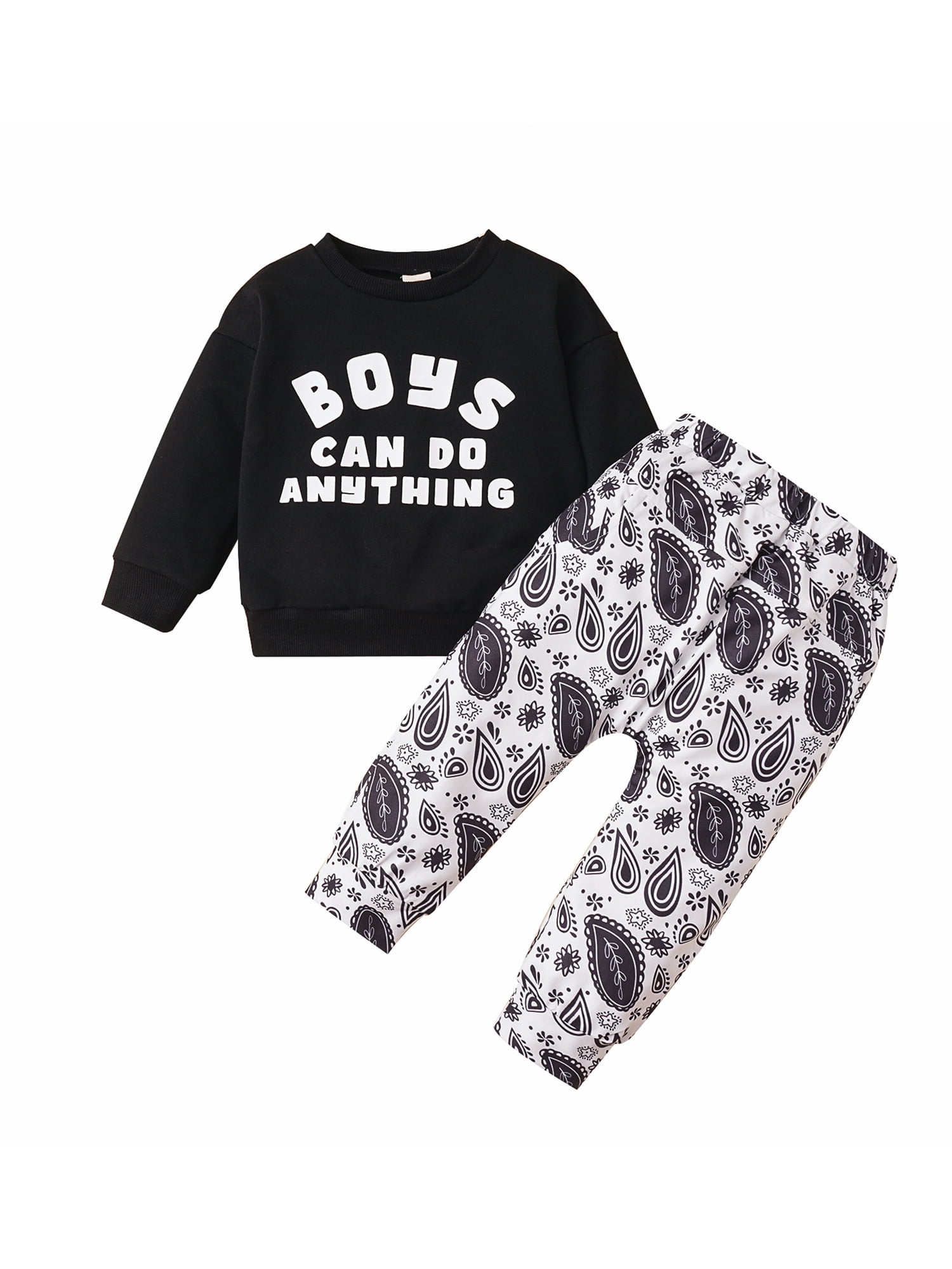 wsevypo Baby Boys Outfits Long Sleeve Letters Print Sweatshirt Flower Pants