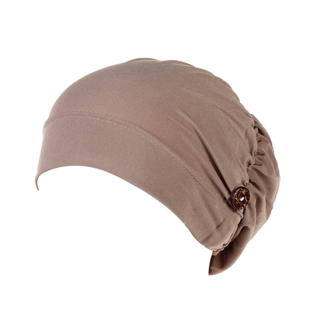 Guardurnaity Musulmán Turbante Bouffant Caps Botón Hijabs Sombreros Plisado Chemo Head Wrap Sombreros caqui