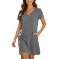 thumbnail image 2 of Aofany Women Nightgowns Soft Short Sleeve V-Neck Nightshirts Comfy Pajama T Shirt Dress Lounge Sleepwears, 2 of 7