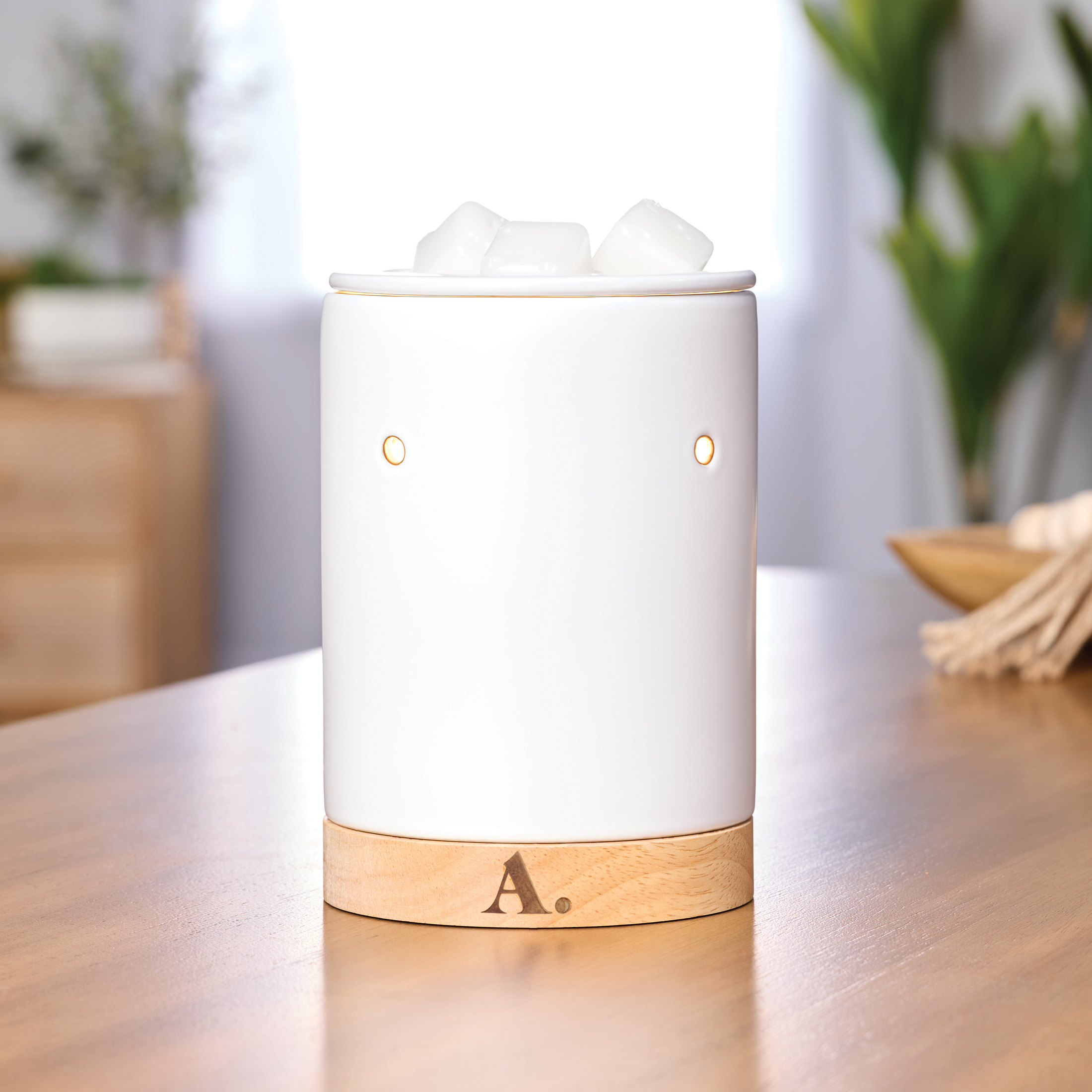 Allswell Wax Warmer Cream Ceramic with Wood Base
