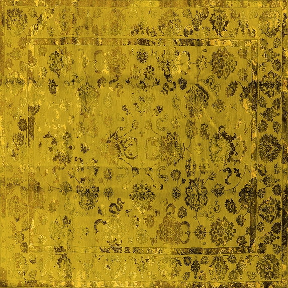 Ahgly Company Indoor Square Oriental Yellow Industrial Area Rugs, 3' Square