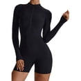 thumbnail image 6 of CAIVO Women's Solid Color Summer Zippered Short Sleeve Yoga Jumpsuit Dance Fitness Tight Workout Onesie Daily Birthday, 6 of 9