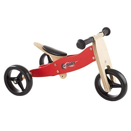 Lil' Rider 2-in-1 Wooden Balance Bike & Push Tricycle- Ride-On Toy with Easy Grip Handles, No Pedals, Rubber Wheels for Boys & Girls, Ages 1-3, Brown