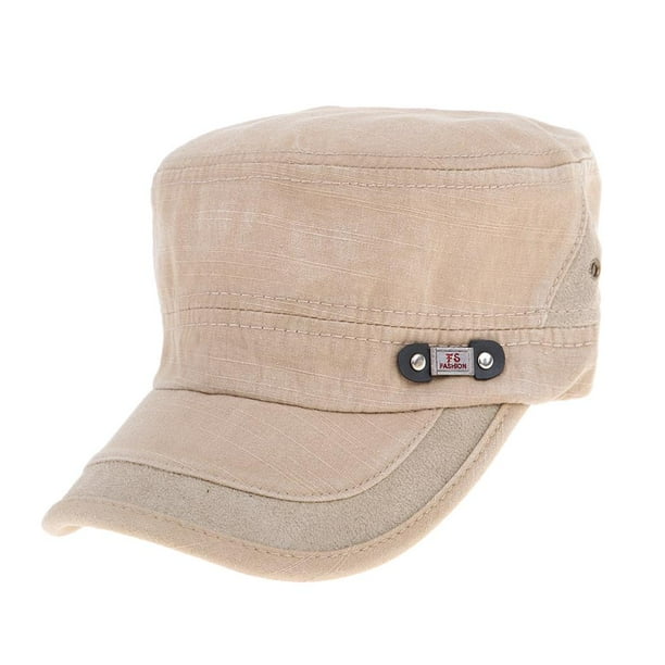 Gorra militar Yuyangstore ajustable de algodón para hombre plana beige