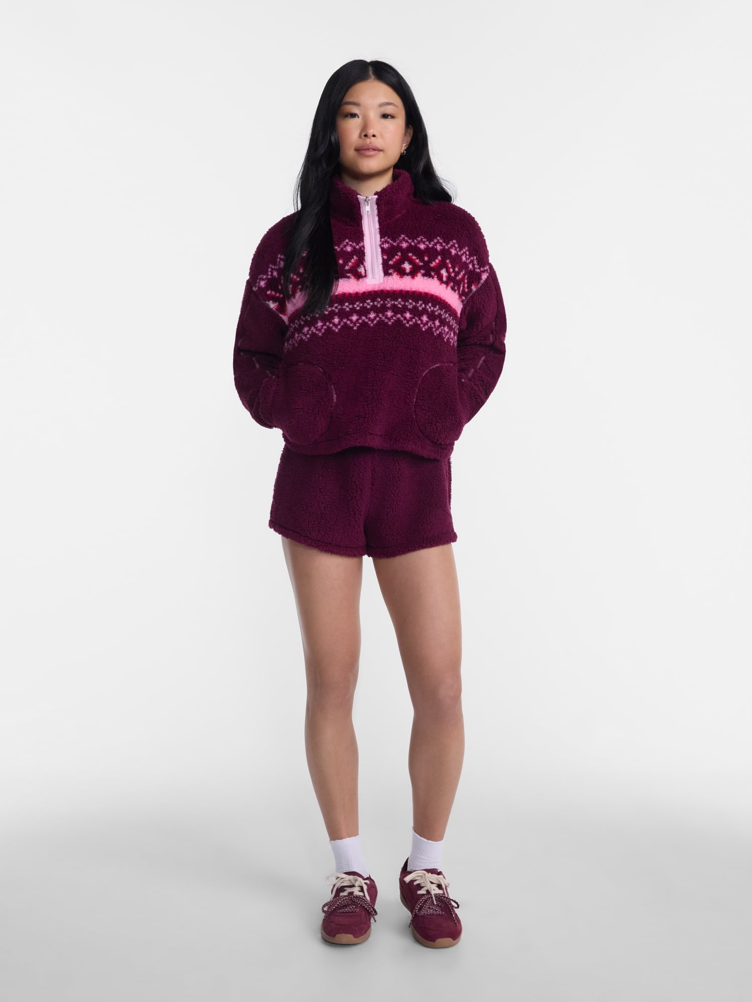 No Boundaries Faux Shearling Plush Pullover, Women's & Women’s Plus XXS-4X