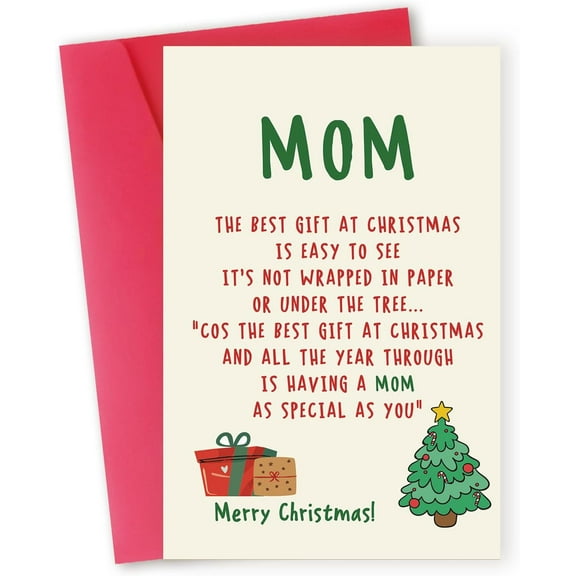Merry Christmas Card for Mom – Heartfelt Message Design – Includes Envelope – Perfect for Expressing Love and Gratitude This Holiday Season