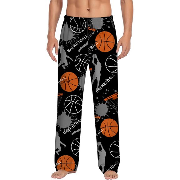 Men's pajama pants basketball print on black, soft home pajama pants, loose fit, elastic waistband, ideal holiday gift