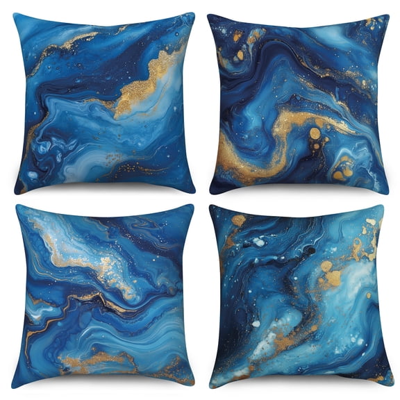 Dashan Blue and Gold Marble Throw Pillow Covers 18x18 Set of 4,Modern Luxury Decorative Pillow Cases for Bedroom Sofa Couch