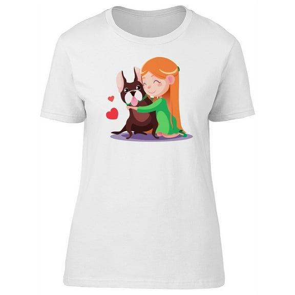Cute Girl Higging Her Dog T-Shirt Women -Image by Shutterstock, Female Large