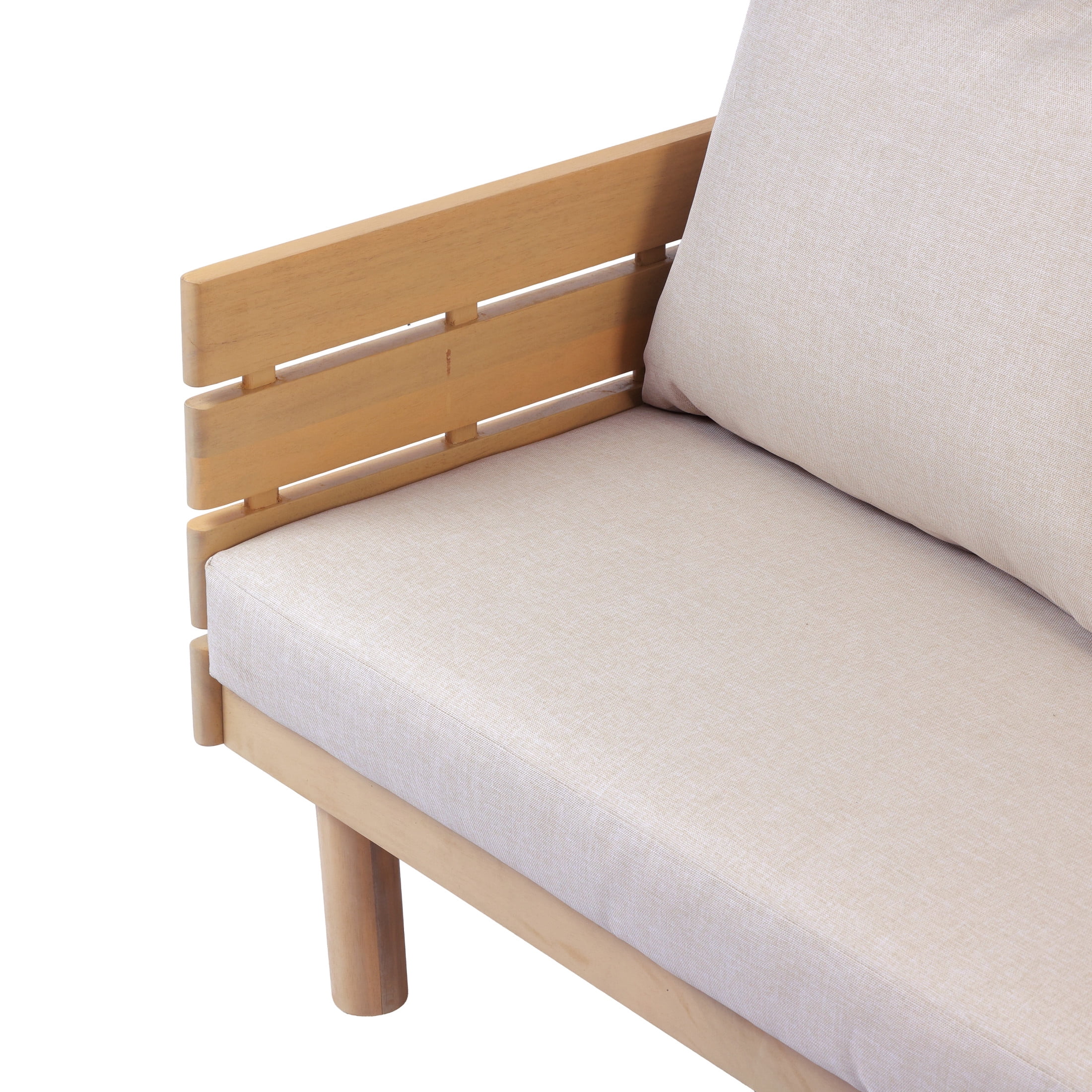 Christopher Knight Home Outdoor 3-Seater Sofa, Acacia Wood Patio Couch with Cushions, Light Teak+Beige