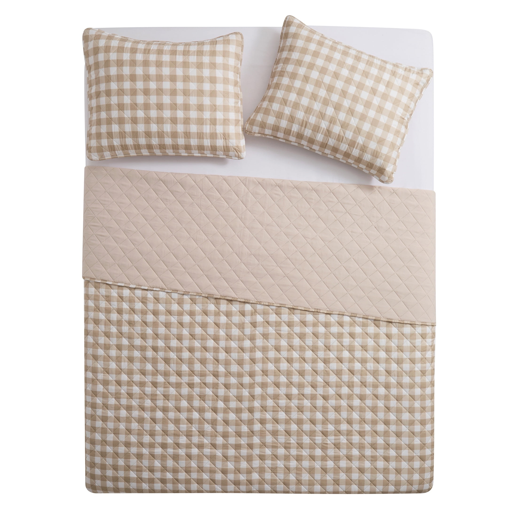VCNY Home Taupe Gingham 2-Piece Adult Microfiber Quilt Set, Twin