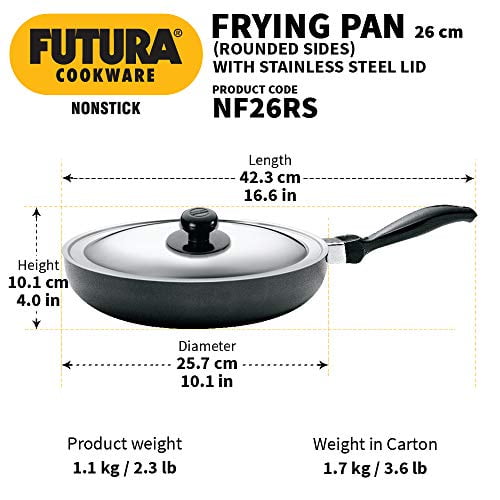 HAWKINS Futura 30 cm Frying Pan, Non Stick Fry Pan with Stainless Steel  Handle and Stainless Steel Lid, Induction Frying Pan, Big Frying Pan, Black